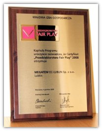 Certyfikat Przedsiębiorstwo Fair Play 2008