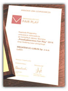Certyfikat Przedsiębiorstwo Fair Play 2014 dla Megatem EC-Lublin