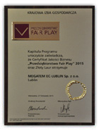 Certyfikat Przedsiębiorstwo Fair Play 2015 dla Megatem EC-Lublin