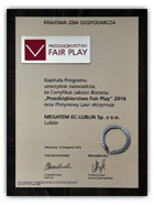 Certyfikat Przedsiębiorstwo Fair Play 2016 dla Megatem EC-Lublin