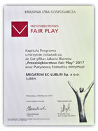 Certyfikat Przedsiębiorstwo Fair Play 2017 dla Megatem EC-Lublin