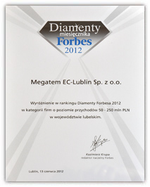 Diamenty Forbes 2012 dla Megatem EC-Lublin
