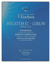 Diamenty Forbes 2018 dla Megatem EC-Lublin